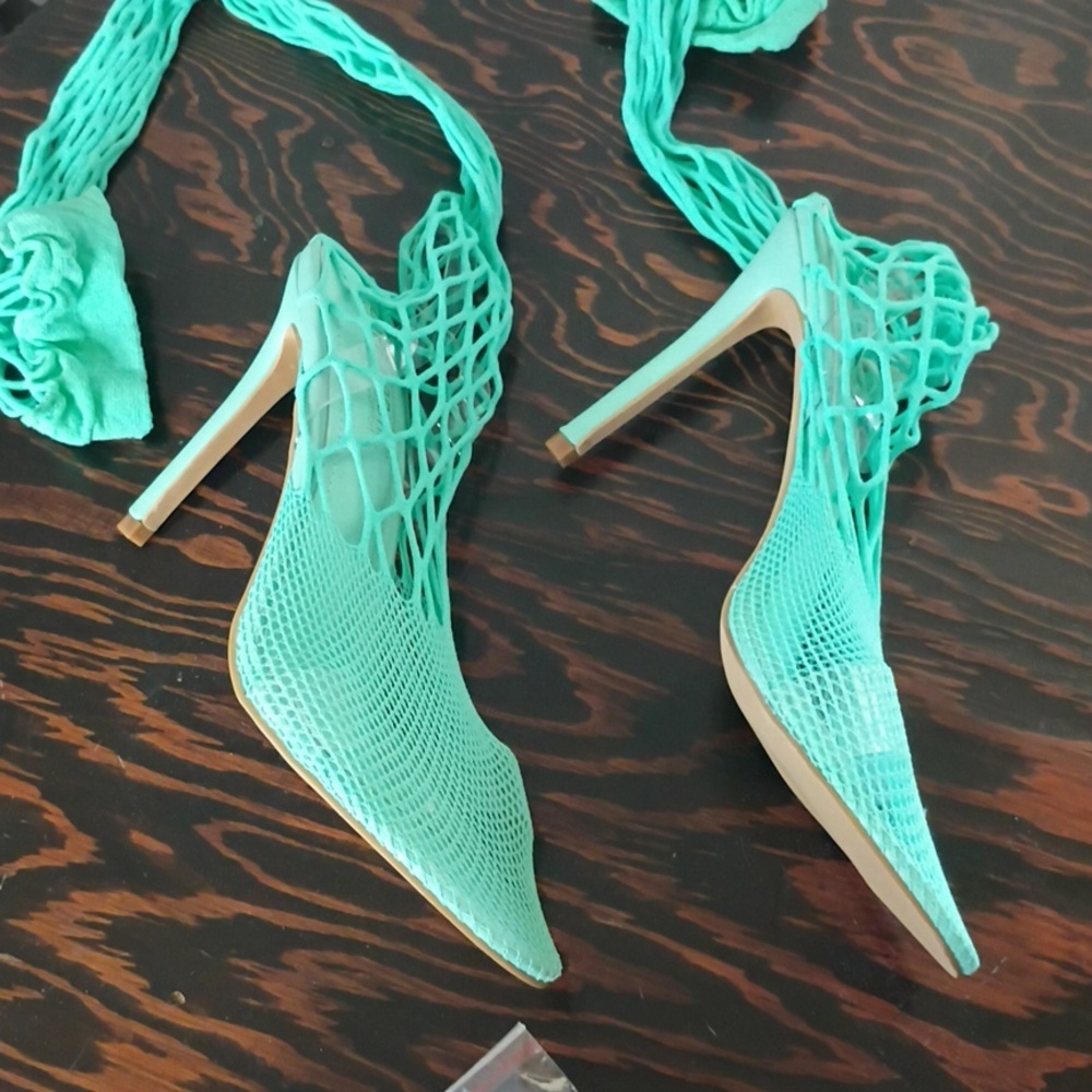 Cape Robbin Teal Fishnet Thigh High Heels